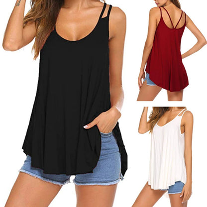 Casual Women Solid Color Spaghetti Strap Vest Camisole Loose Backless Tank Top Women Vest