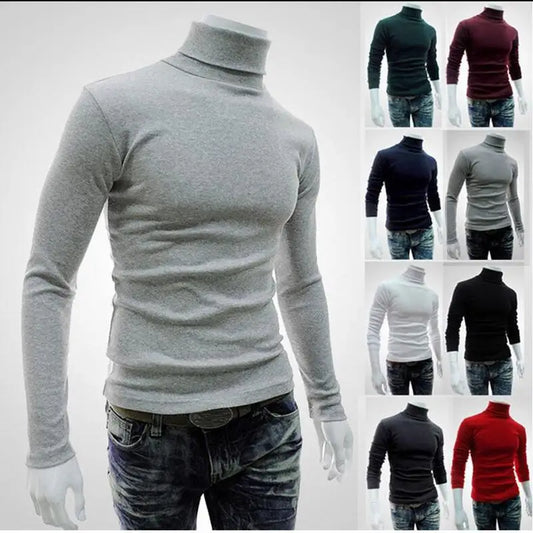 Fashion Men Sweater Solid Color  Long Sleeve Turtleneck Sweater in Men's Pullovers Knitted Sweater Men Jersey Hombre Cuello