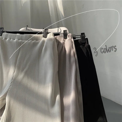 Korean version Pleated Straight Pants Men's NEW Fashion Elastic Waist Casual Pants Men Streetwear Ice Silk Trousers Mens Pants