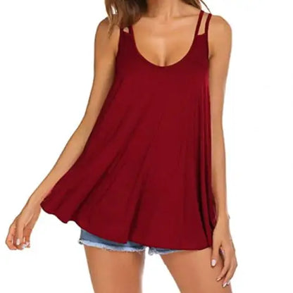 Casual Women Solid Color Spaghetti Strap Vest Camisole Loose Backless Tank Top Women Vest