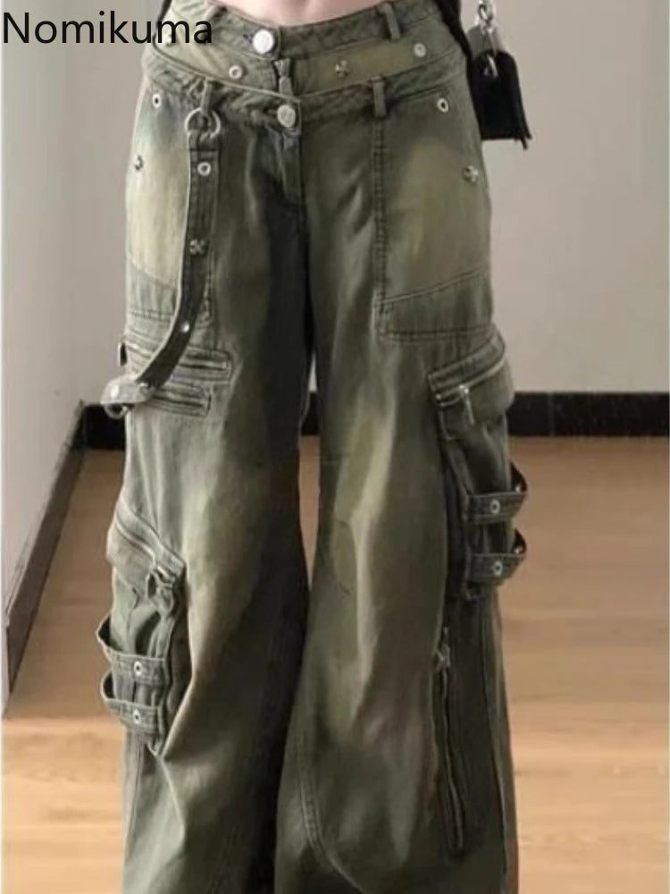 Vintage Cargo Pants for Women Streetwear Harajuku Y2k Jeans 2024 New Bottoms Pantalon Femme Casual Fashion Loose Denim Trousers