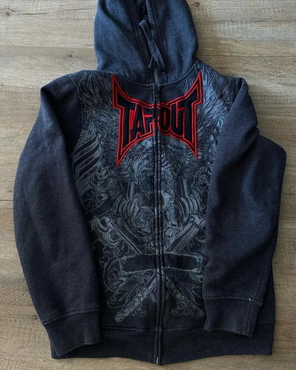 Hip Hop Tapout Skull Pattern Zipper Hoodie Streetwear Men Women Clothes Y2K Sweatshirt Letter Jacket Retro Oversized Hoodie