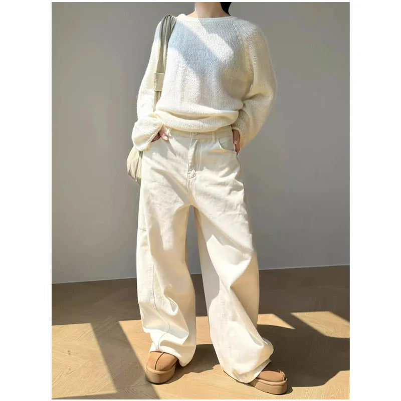 Off white Jeans Women Y2K Hip Hop Vintage High Waisted Jeans Straight Streetwear Casual Loose Large Size Wide Leg Denim Pants