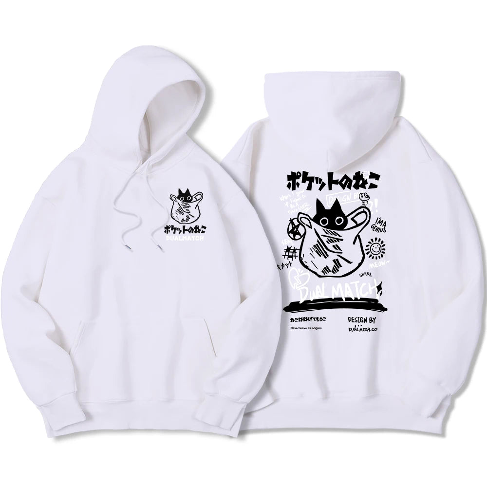 Harajuku Kawaii Cat Couple Y2K Prints Hoodies Men'S Warm Fleece Hoodie Hip Hop Crewneck Hoody Autumn Simple Oversize Top Female