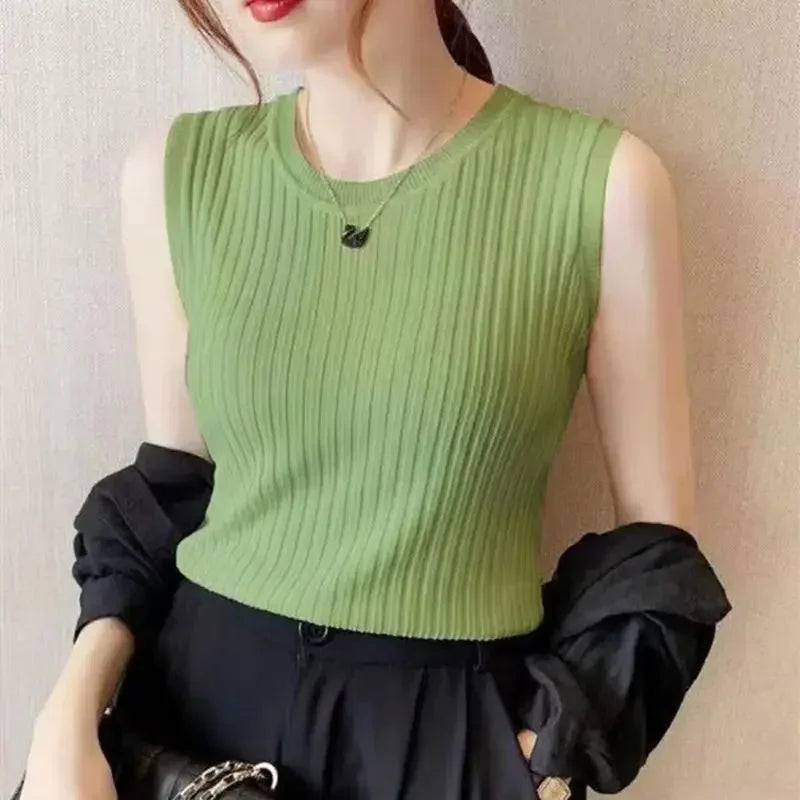 Solid Knitted Camisole Female Sexy Ice Silk Tank Tops Women Sleeveless Camis Sleeveless Vest T-Shirt Basic Tube Top Large Size