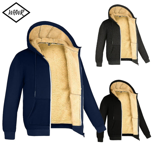 Winter Lambswool Zipper Hoodies High Quality Fleece Jackets Plus-Size Thick Warm Jacket Solid Color Outwear Hooded Coat For Men