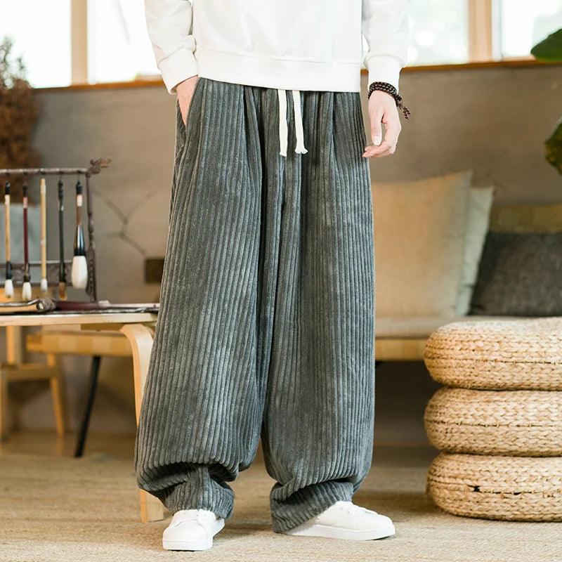 Oversized Pants Tradition Casual Autumn Wide-leg Trousers Harajuku Corduroy Streetwear Straight Pants Male Elastic Waist Loose