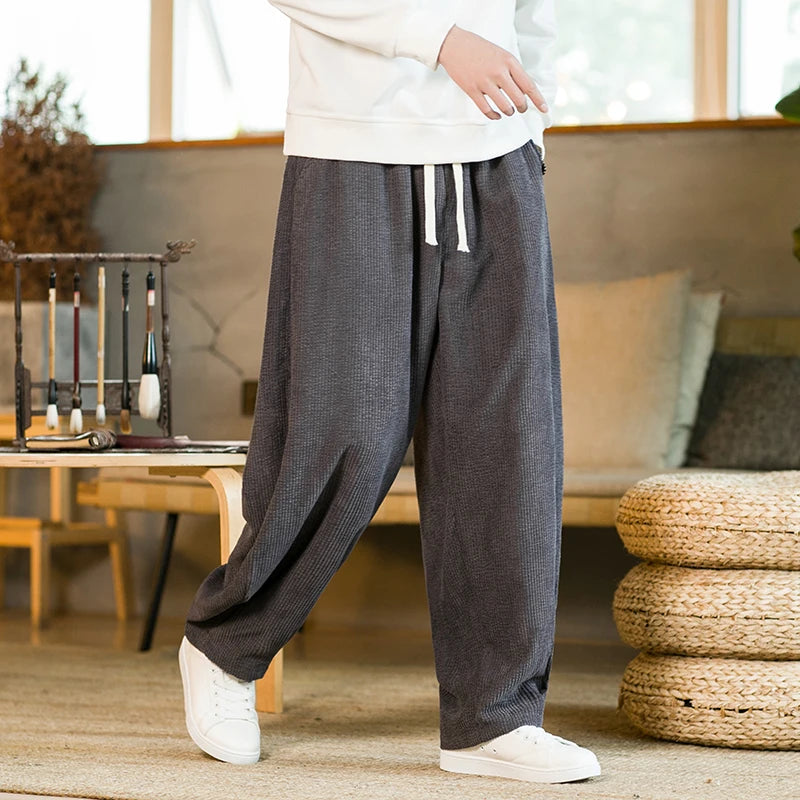 Oversized Pants Tradition Casual Autumn Wide-leg Trousers Harajuku Corduroy Streetwear Straight Pants Male Elastic Waist Loose