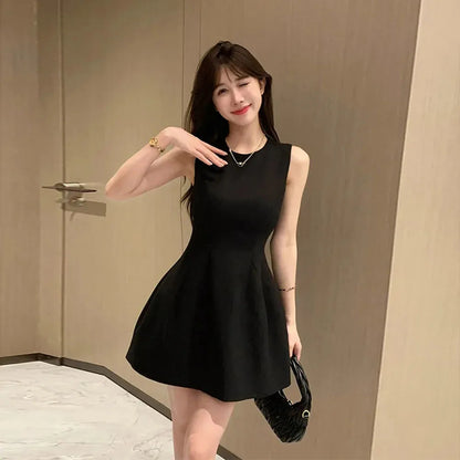 Korea Elegant Vest Dresses Intellectual Simple Sleeveless Dress Office Ladies Temperament Mini Dress Women's Clothing Summer New