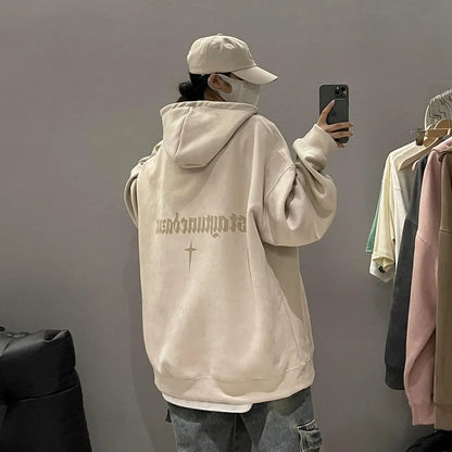 Autumn winter heavyweight thick loose hooded suede pullover American retro trendy brand jacket men and women couple sweatshirts