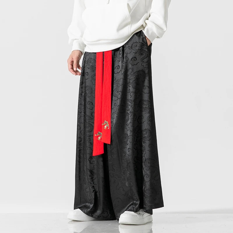 Vintage Mens Wide-leg Straight Pants Loose Casual Haren Pants Male Streetwear Elastic Waist Men Jogger Trousers Harajuku Pants