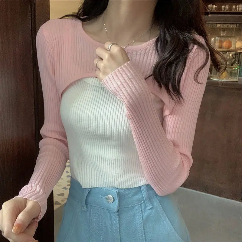 T-shirts Women Long-sleeve Sunscreen Spring Summer O-neck Designed Chic Popular Ins Hotsweet Slim Sexy Crop Tops Stylish Leisure