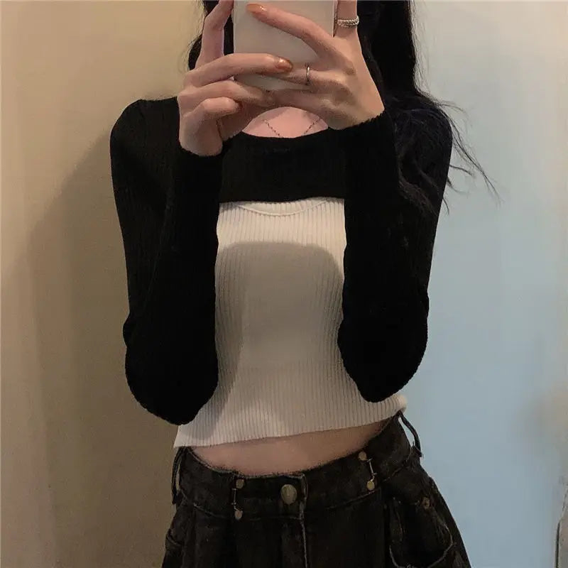 T-shirts Women Long-sleeve Sunscreen Spring Summer O-neck Designed Chic Popular Ins Hotsweet Slim Sexy Crop Tops Stylish Leisure