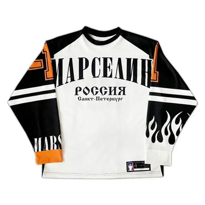 Streetwear Марселин Jersey Y2K Sweatshirt Men Women Long Sleeve T Shirt Hip Hop Letter Baseball Jersey Oversized Long Sleeve Top