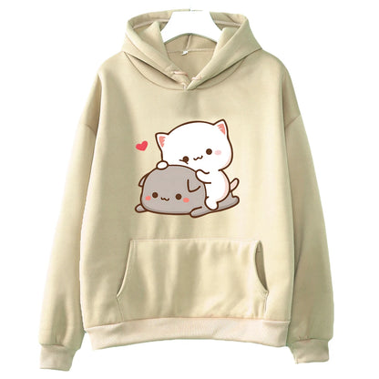 Mochi Peach And Goma Cute Cat Hoodie Sweatshirt for Girls Fashion Kawaii Cartoon Pullovers Women/Men Harajuku Aesthetic Hoodies