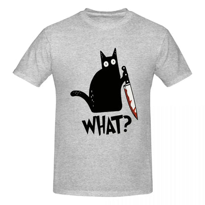 Cat What Murderous Black Cat With Knife Gift Premium 100% Cotton T-shirt Male Fashion T Shirts Men crew Neck Short Sleeve S-6XL