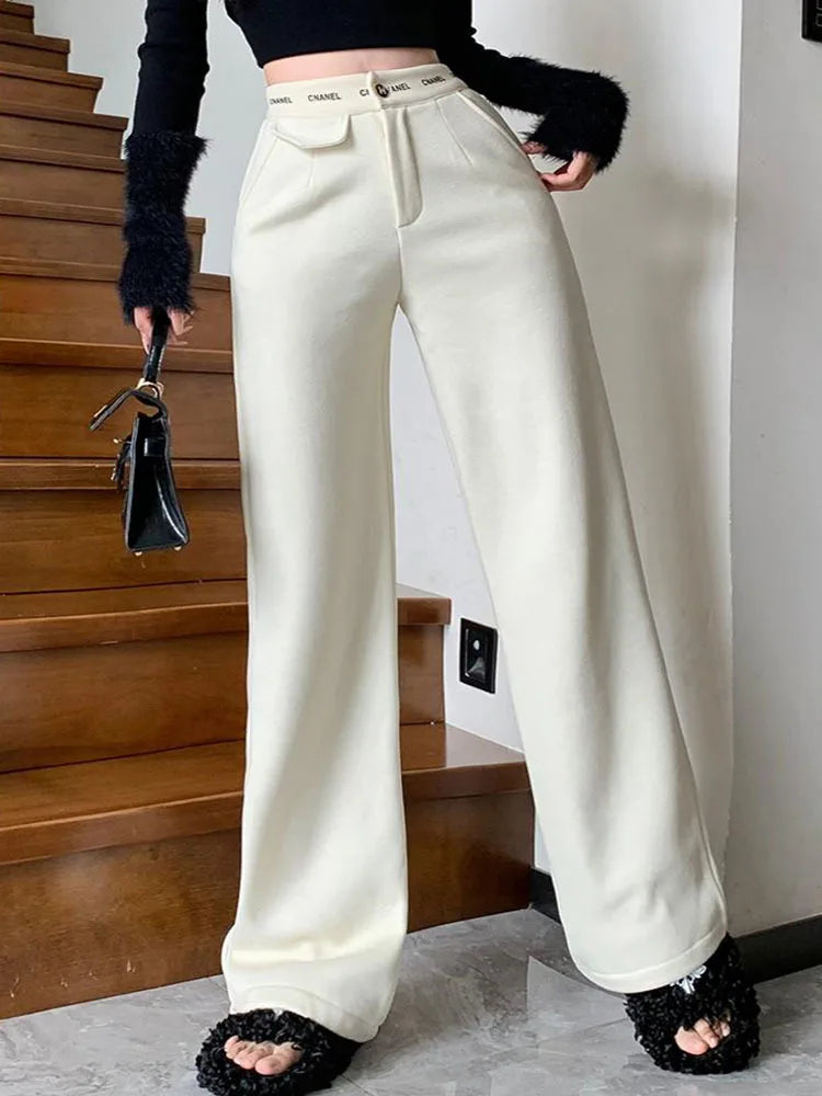 Women's Casual Contrast Spliced High Waist Pants Straight Black Pants Street Trendy Chic Loose Trousers Spring Autumn New