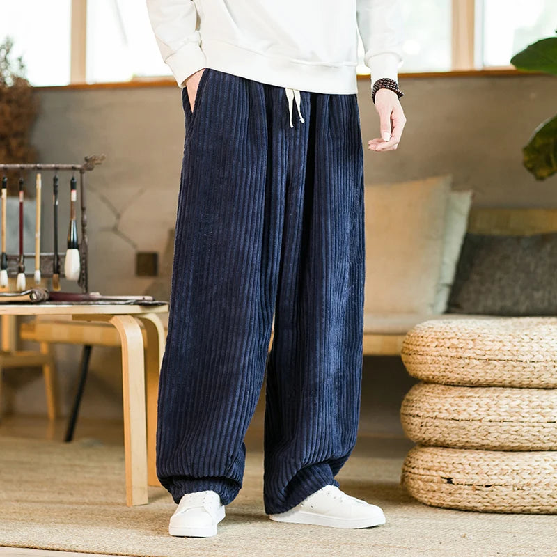 Oversized Pants Tradition Casual Autumn Wide-leg Trousers Harajuku Corduroy Streetwear Straight Pants Male Elastic Waist Loose