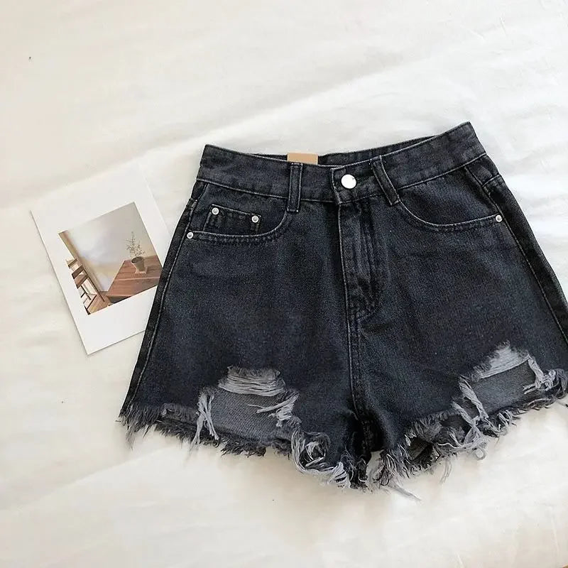 Shorts Women Spring And Summer Ripped Denim Shorts Women's High Waist Irregular White Short Pants Ropa Mujer