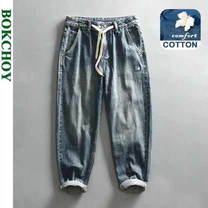 Spring New Vintage Straight Washed Jeans for Men Clothing Soft Cotton Casual Streetwear Men Pants AG7189