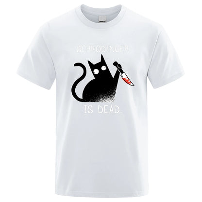 Schrodinger Is Dead Black Cat Fashion Soft T-Shirt Man High Quality T-Shirts Oversized T Shirts Cotton Short Sleeve Street Tops