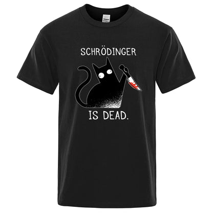 Schrödinger Is A Dead Black Cat Print T-shirt, Oversized Soft Short-sleeved Street Top, Fashionable Cotton, High Quality