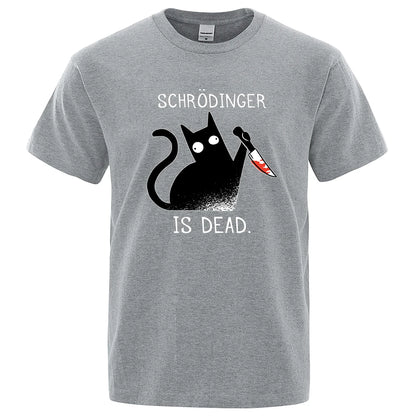 Schrodinger Is Dead Black Cat Fashion Soft T-Shirt Man High Quality T-Shirts Oversized T Shirts Cotton Short Sleeve Street Tops