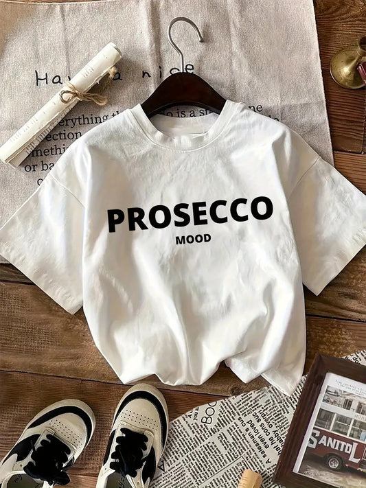 Vibrant Prosecco Casual T-Shirt for Women Short Sleeve Round Neck Regular Fit Knit Fabric Fashion for All Seasons Perfect