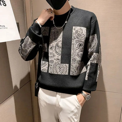 Man Clothes Letter Knitted Sweaters for Men Pullovers Black Round Collar Graphic Crewneck Fashion 2024 Korean Warm Y2k Vintage X