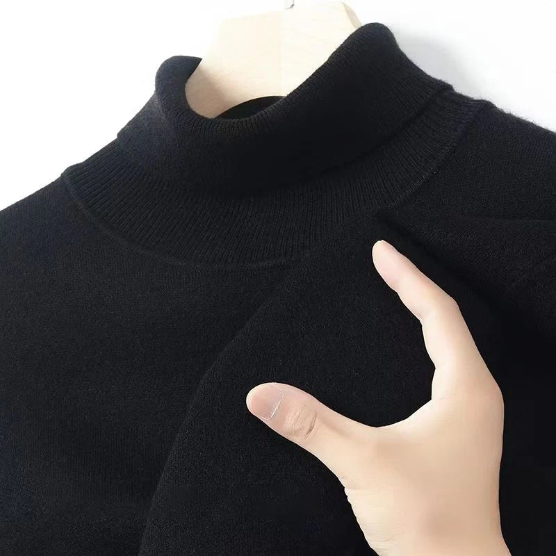 Mens Long Sleeve Turtleneck Sweaters Solid Color Pullover Streetwear Breathable Knitted Sweaters Autumn Warm Woolen Coats