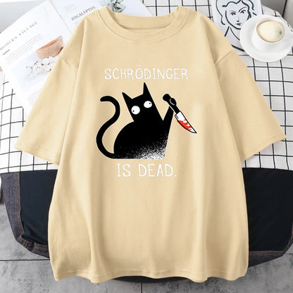 Schrodinger Is Dead Black Cat Fashion Soft T-Shirt Man High Quality T-Shirts Oversized T Shirts Cotton Short Sleeve Street