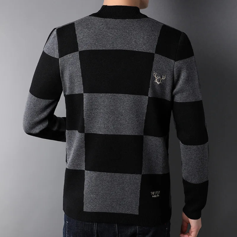 Men's New Autumn Single-row Button Long Sleeve Knitted Cardigan Youth Korean Plaid Trend Men's Sweater Coat