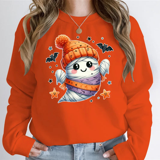 Women's Halloween Hoodless Sweatshirt Funny Ghost The Boo Graphic Autumn Long Sleeve Hoodies Spooky Season Pullover Sweatshirts