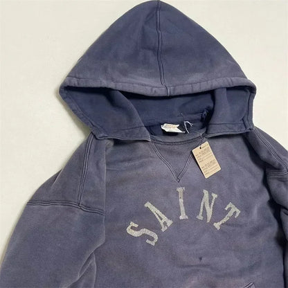 24ss Washed Purple M13 SAINT MICHAEL Hoodies Men Women 1:1 Top Quality Damaged Oversized Sweatshirt