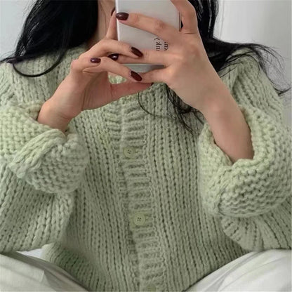 2023 Autumn Winter Outerwear Korean Preppy Style Cardigan Sweater Ladies White Candy Color Fashion Soft Knit Jacket Women's