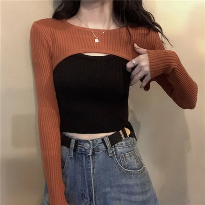 T-shirts Women Long-sleeve Sunscreen Spring Summer O-neck Designed Chic Popular Ins Hotsweet Slim Sexy Crop Tops Stylish Leisure