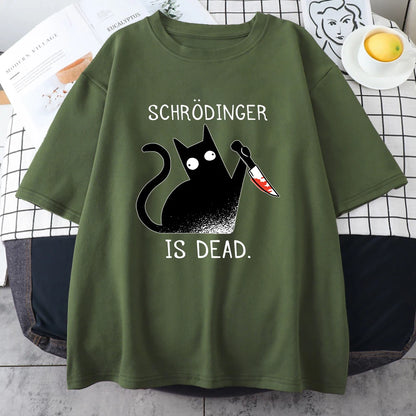 Schrodinger Is Dead Black Cat Fashion Soft T-Shirt Man High Quality T-Shirts Oversized T Shirts Cotton Short Sleeve Street