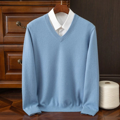 Cashmere Sweater V-neck Pullovers Men's Clothing Loose Plus Size M-5XL Knitted Undershirt Spring Autumn Casual Knitwear