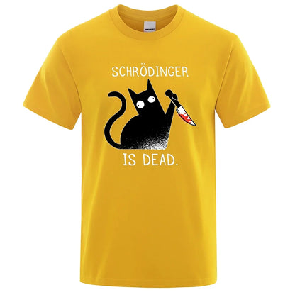 Schrödinger Is A Dead Black Cat Print T-shirt, Oversized Soft Short-sleeved Street Top, Fashionable Cotton, High Quality