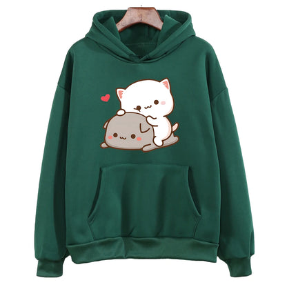 Mochi Peach And Goma Cute Cat Hoodie Sweatshirt for Girls Fashion Kawaii Cartoon Pullovers Women/Men Harajuku Aesthetic Hoodies