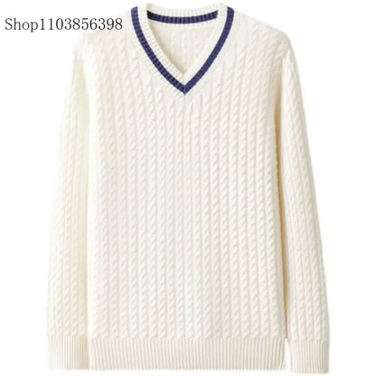 Autumn Winter Men's Sweater V-neck Pullover Tops Male Long Sleeve Twist Sweaters Tops Men Brand Knitted Jumpers Knitwear 6XL