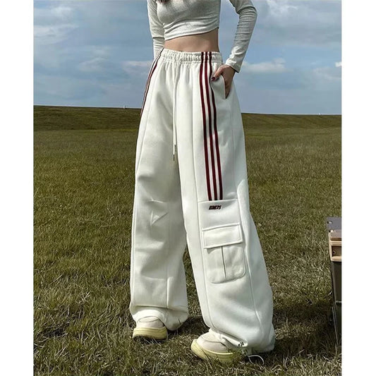 MEXZT Oversized Striped Sweatpants Women Y2K Streetwear Cargo Pants Harajuku Wide Leg Joggers High Waist Baggy Sports Trousers