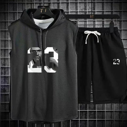 New Summer Men's Two Piece Set CasualT-Shirt and Shorts Set Mens Sports Suit Fashion Short Sleeve Tracksuit Hooded T-shirt