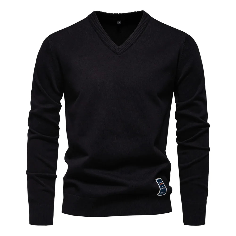 2025 Cotton Sweater Pullover Men's V-neck Solid Color Long Sleeve Men Knitting Clothing Warm Sweaters Men Casual Fashion Tops