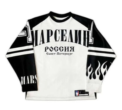 Streetwear Марселин Jersey Y2K Sweatshirt Men Women Long Sleeve T Shirt Hip Hop Letter Baseball Jersey Oversized Long Sleeve Top