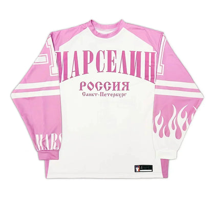 Streetwear Марселин Jersey Y2K Sweatshirt Men Women Long Sleeve T Shirt Hip Hop Letter Baseball Jersey Oversized Long Sleeve Top