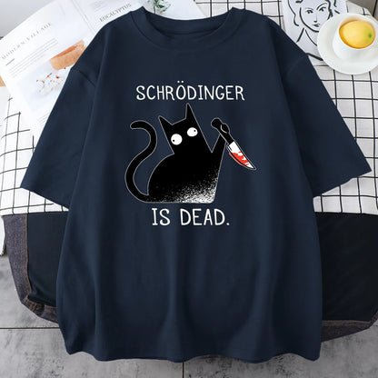 Schrodinger Is Dead Black Cat Fashion Soft T-Shirt Man High Quality T-Shirts Oversized T Shirts Cotton Short Sleeve Street