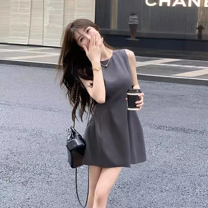 Korea Elegant Vest Dresses Intellectual Simple Sleeveless Dress Office Ladies Temperament Mini Dress Women's Clothing Summer New