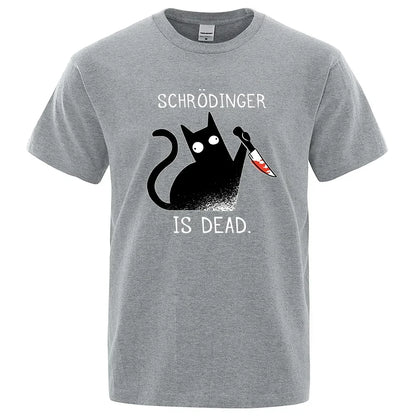 Schrödinger Is A Dead Black Cat Print T-shirt, Oversized Soft Short-sleeved Street Top, Fashionable Cotton, High Quality