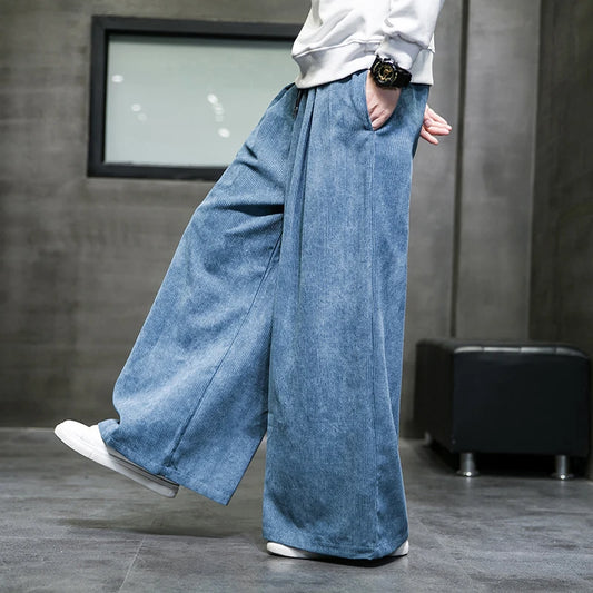 2024 Solid Color Men's Wide Leg Pants Oversized Vintage Men Clothing Loose Corduroy Casual Pants Male Japanese Harajuku Trousers